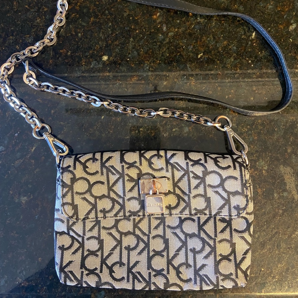 Calvin Klein small crossbody purse - grey with black logos